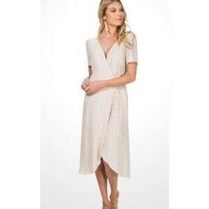 Everly Cream‎ Polka Dot Midi Cap Sleeve Tie Wrap Dress - Small